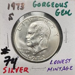 1973-S Eisenhower Silver Dollar Uncirculated 40% Silver $1 