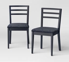 Set of 2 Ladder Back Dining Chair With Padded Seat Black