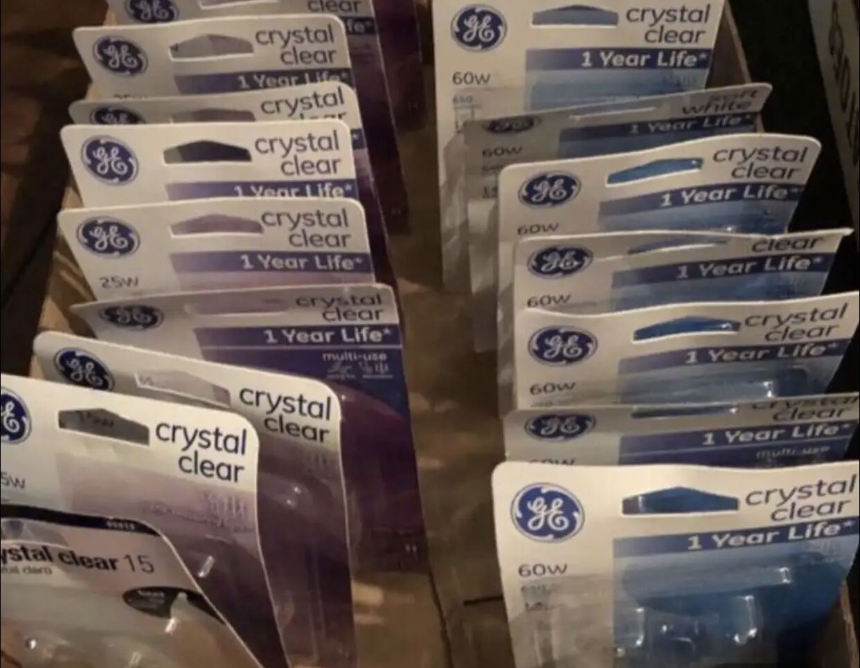 Box of 20 GE Crystal Clear 60W, 25W,15 W 2-Pack New Bulbs Total of 20— 2 Pack Bulbs