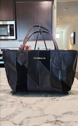 Liz Claiborne Black Mixed-Media Patchwork Tote Bag