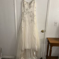 Melissa Sweet IVORY leaf pattern lace a-line wedding dress Boho Chic SIZE 6