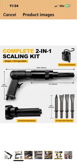 Brand New 2 in 1 Pneumatic Needle Scaler Air Hammer Kit Rust Remover Tool