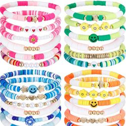 NEW! 24 Pcs Colorful Friendship Bracelets - Stretch Beaded 