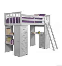 Gray Twin Loft Bed w/ Desk, Storage, Matching Dresser & Nectar Mattress