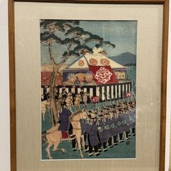 Four antique Japanese woodblock prints (framed) 
