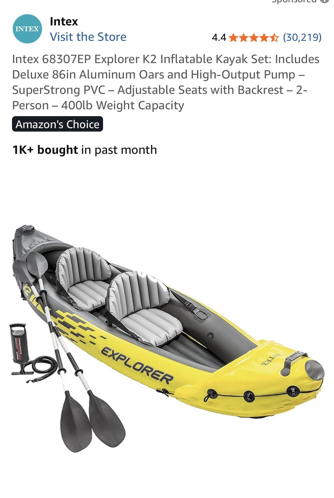 Intex 68307EP Explorer K2 Inflatable Kayak Set New In Box $100 OBO
