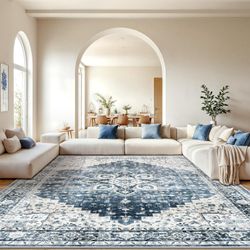 New As-Is AMADA HOMEFURNISHING 10x14 Washable Low-Profile Area Rug with Non-Slip Backing. Retail $179.00