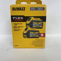 New Two (2) DeWALT DCB606-2 Flexvolt 20V/60V 6Ah Max Batteries
