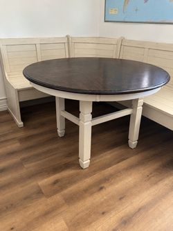 Round Farmhouse Dining Table Two-Tone