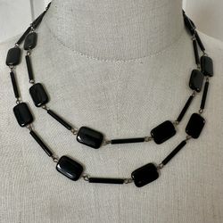 Vintage Onyx Long Beaded Necklace 