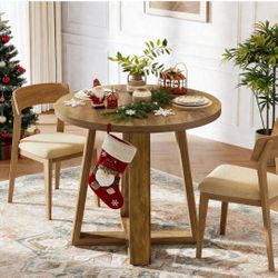 Small Round Dining Table for 2-4 People, 31.5 Inches Farmhouse Kitchen Table for Small Space, Dining Room, Kitchen, Apartment, Rustic Brown