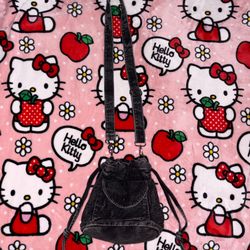 Small Black Denim Crossbody Drawstring Bag