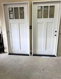 36 in. x 80 in. Steve’s & Son’s Clear Glass Outswing White Primed Fiberglass Prehung Door