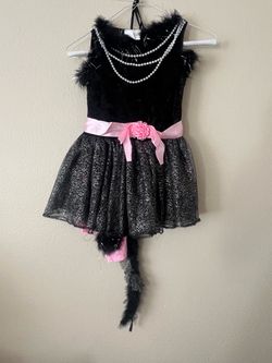 Girls Black Cat Halloween Costume Dress with Leggings Eye Mask and Ears.