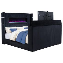  Eastern King Flame Visualizer Wingback TV Bed Black