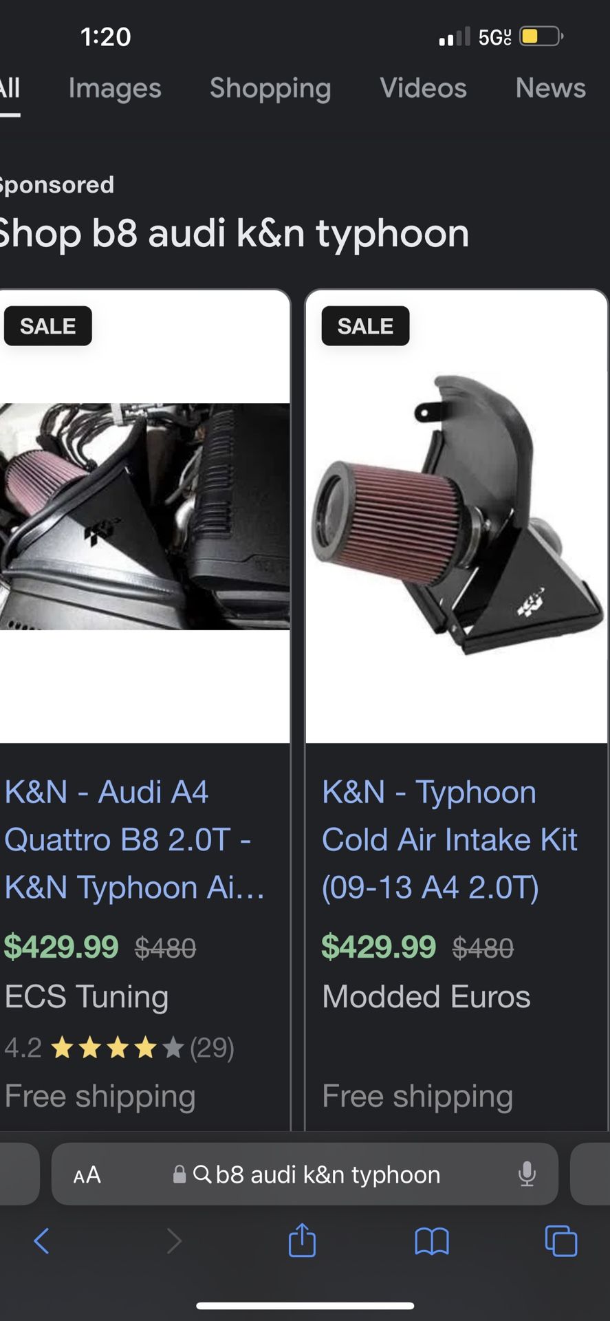 B8/B8.5 Audi Cold Air Intake Used K&N