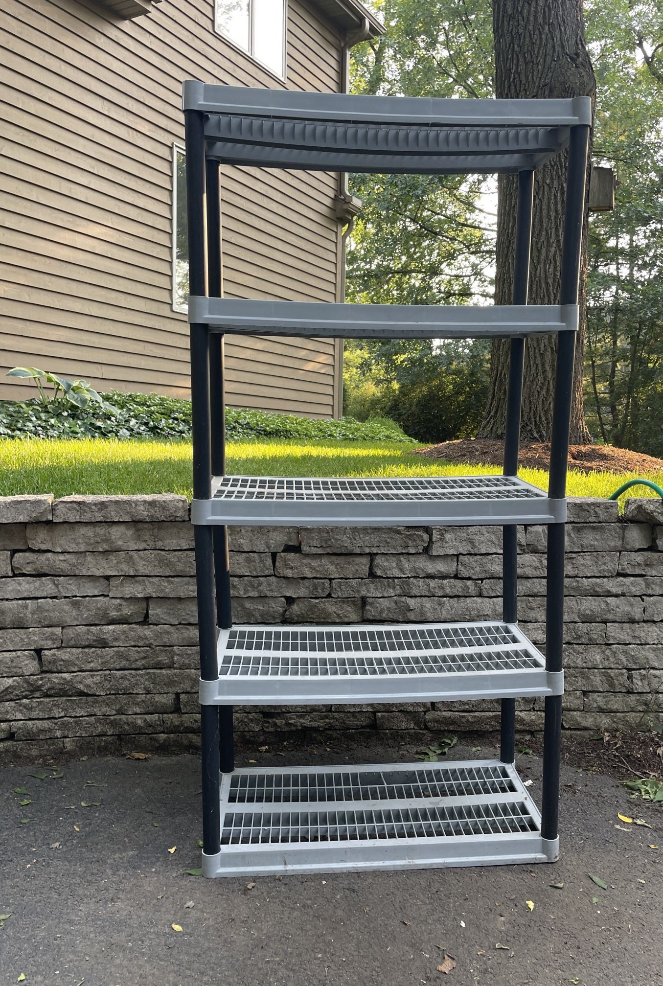 Storage Rack 5 Shelf Gray Plastic Approx 36x18x72”