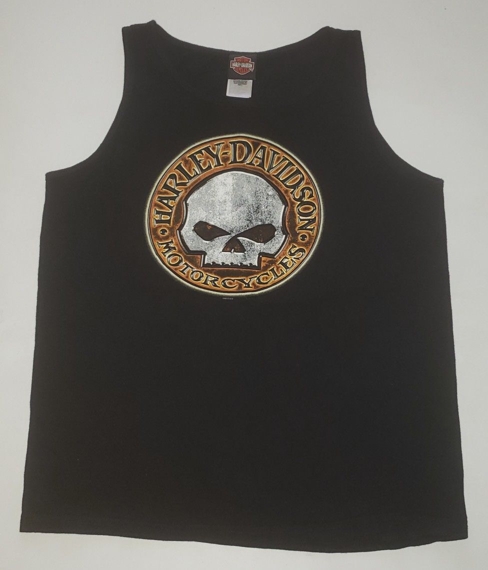 Large - HARLEY DAVIDSON Tank Top T shirt BLACK SKULL Vintage San