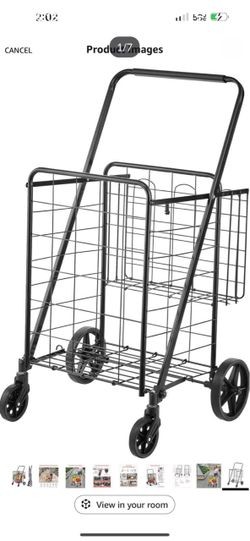Black Folding Shopping Cart with Dual Baskets