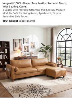 Vesgantti 100" L-Shaped Faux Leather Sectional Sofa