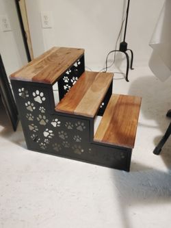 Handmade Metal and Wood Pet Steps