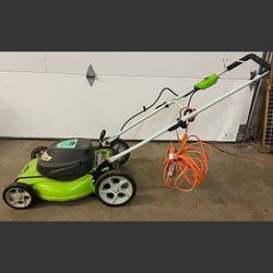 20” Corded Push Mower, Greenworks 12 Amp Electric Lawn Mower with extension cord.