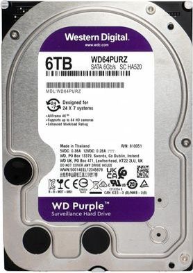 WD Purple Surveillance 6TB Internal Hard Drive 3.5" SATA HDD WD63PURZ - New