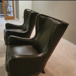 Gray Leather Wingback Chairs