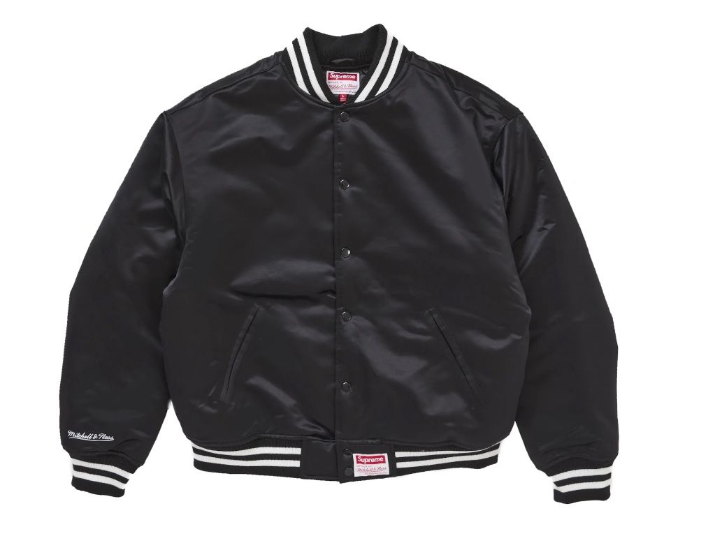 Brand new supreme satin varsity jacket in black medium size