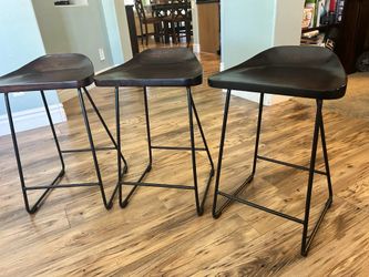 Pottery Barn Brenner Wood Stools (3)