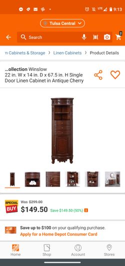 Winslow 22x14x67" single door linen cabinet in antique Cherry