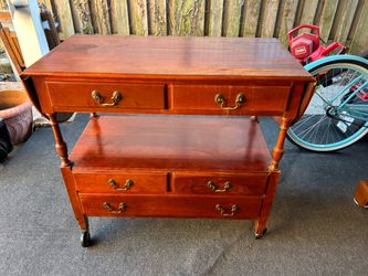 Vintage Pennsylvania House Cherry Drop-Leaf Server / Rolling Bar Cart (5 Drawers)