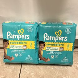 Pampers Size 3 Swaddlers 16-28 lbs 26 Diapers | 2 Bags for $15