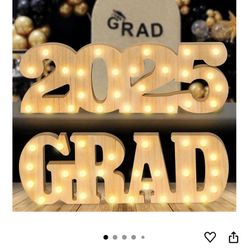 Graduation Decorations, 2 Wooden LED Long Marquee Light Up Letters 'GRAD 2025', Class of 2025 Graduation Party Decorations Sign for Kindergarten Presc