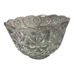 Fifth Avenue Crystal Footed Bowl with Heart Pattern 6 1/4” Wide x 4” Tall
