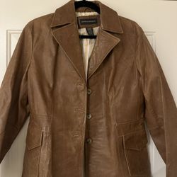 Banana Republic Leather Safari Jacket Blazer Cognac Brown - Size L