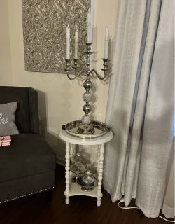 Silver 5-Arm Candelabra with Crystal Orbs