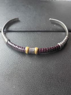 Taxco 925 sterling silver and leather cuff bracelet