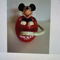 Vintage Mickey Mouse Coin Flip Motion Barrel Bank, Walt Disney Toy Tomy Co Japan