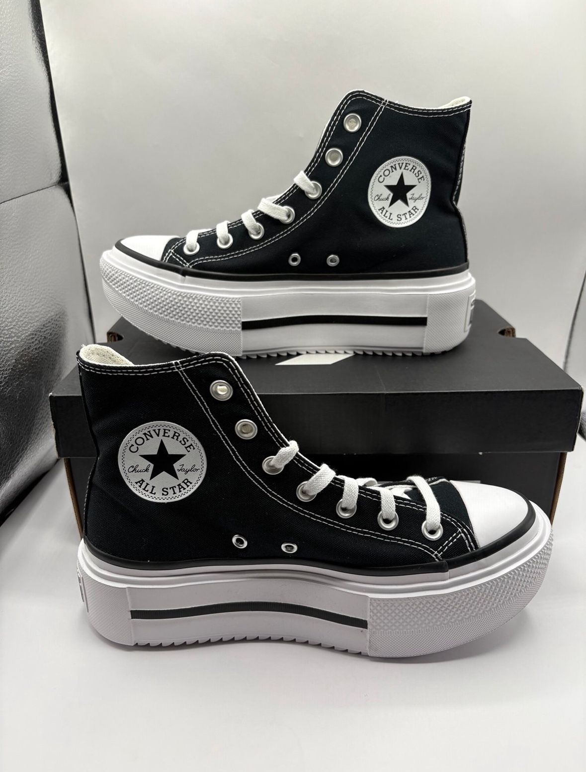 New Converse CTAS Lift Platform Double Stack Hi Black Size Mens 6 / Womens 8