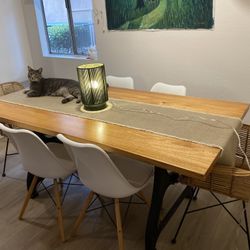 Dining Room Table - Custom Solid Mango Wood & Cast Iron Base