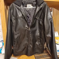 Black Leather Hooded Jacket New Condition 