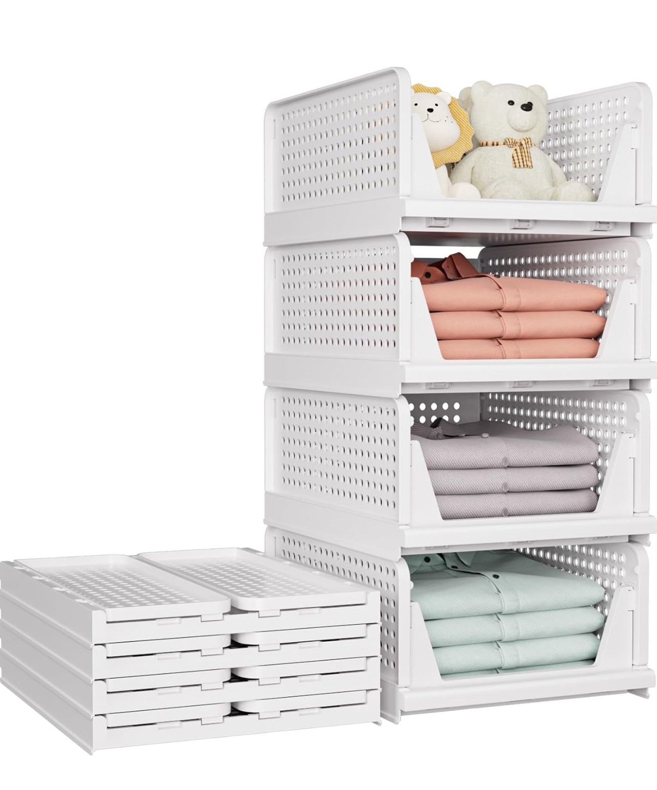 SNSLXH 5 Pack Stackable Closet Storage Basket, Multifunctional & Foldable Closet Organizer