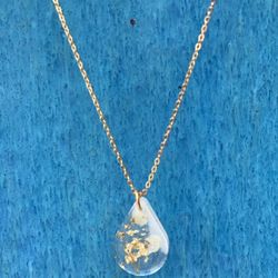Customizable Resin Necklace With Gold Foil, Dried Flowers, And Gold Plated Chain
