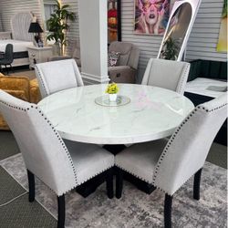 Crown Mark Furniture 1320RD-5P/1319 VARLEY MARBLE ROUND TBL,WING CHAIRS Financing Available $39 Down payment 