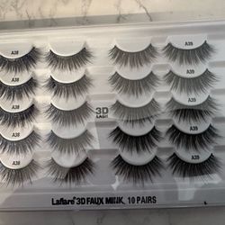 Set Of 10 Pair 3D Eyelashes Full Feathered Black Reusable 