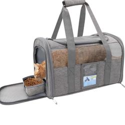 Cat & Dog Carrier for Small, Medium Kittens & Puppies ( 15 Lbs) w/food Bowl!