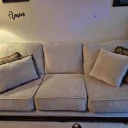 3-Cushion Sofa - Neutral Fabric, Nailhead Trim & Wood Base - Includes 4 Reversible Pillows! - $650