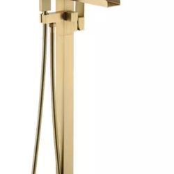 Boyel Living (Brand Rating: 3.8/5) Freestanding Floor Mount Single Handle Waterfall Tub Filler Faucet with Handheld Shower in Brushed Gold
