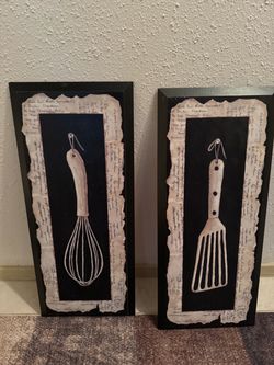 Kitchen Utensil Wall Art Panels Set of 2